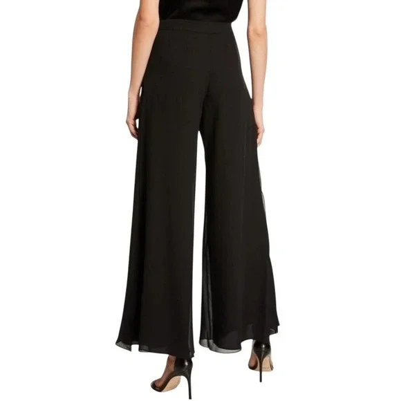 St. John Evening 100% Silk Chiffon Overlay Pants Wide-Leg Slit Black Size 12 - Picture 10 of 16